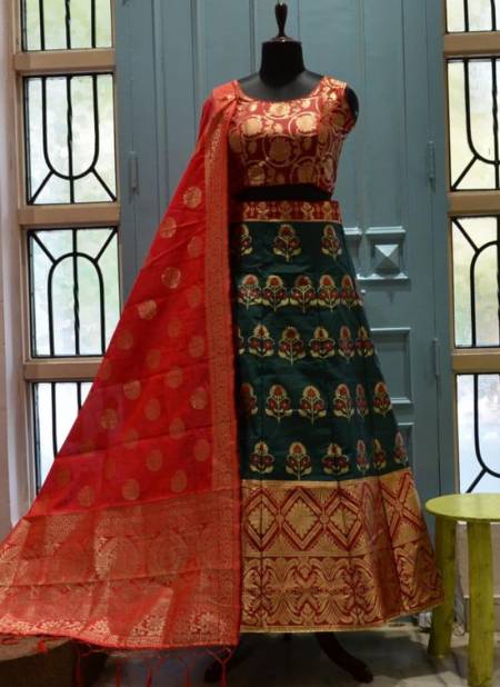 Peacock Green And Red Colour HOTAM HIT Designer Fancy Festive Wear Heavy Silk Printed Lehenga Choli Collection 10021